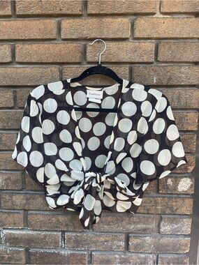 Tradition Black & White Polka Dot Tie-Front Crop Top